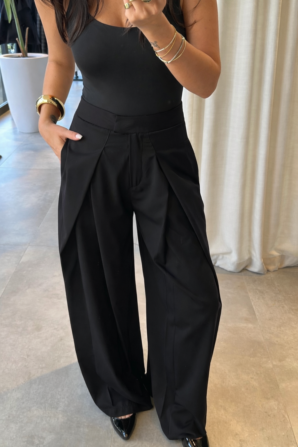 Drape-front pants