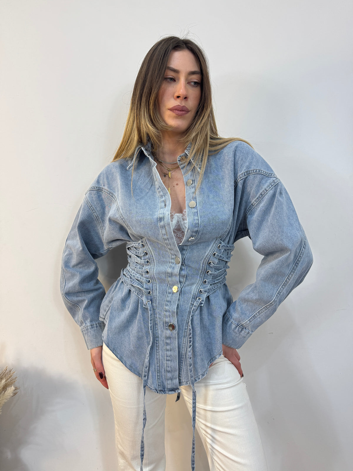 Lace-Up Corset Denim