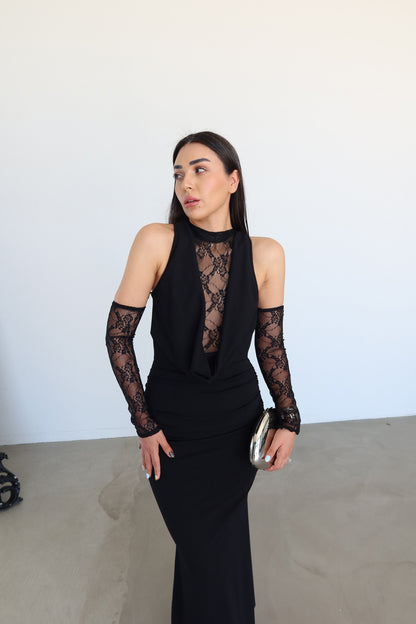 Lace-back Rushed Dress