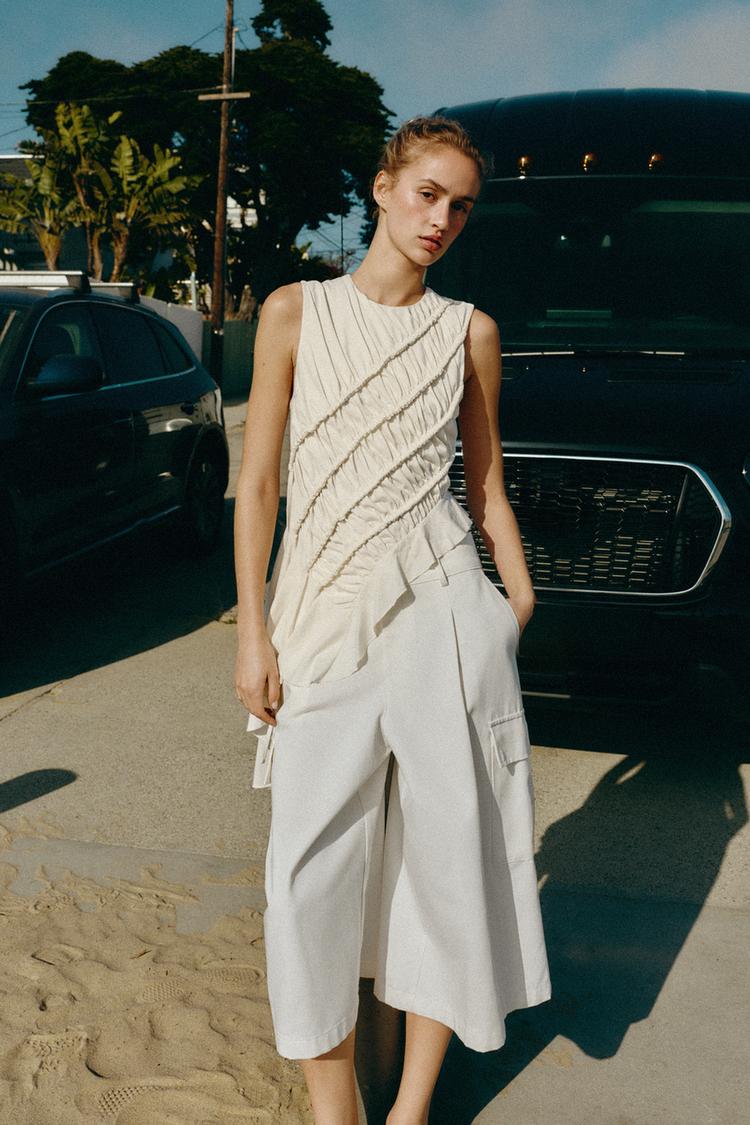 Asymmetrical Ruched Sleeveless Top
