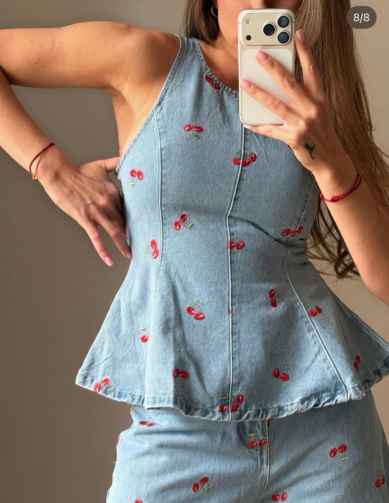 Cherry Embroidered Denim
