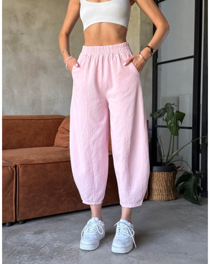 Linen Barrel-Leg Pants