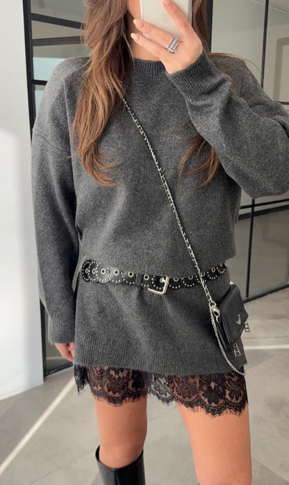 Lace-Hem Sweater Dress