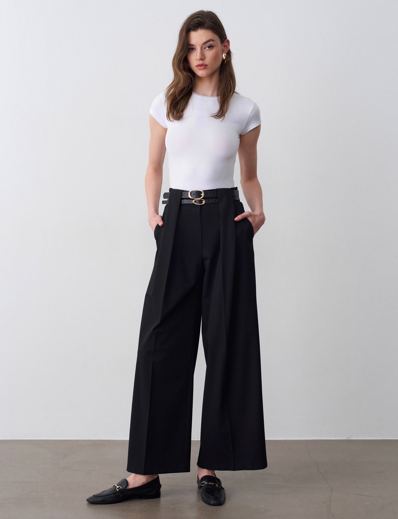 Double Belt Wide-Leg Pants