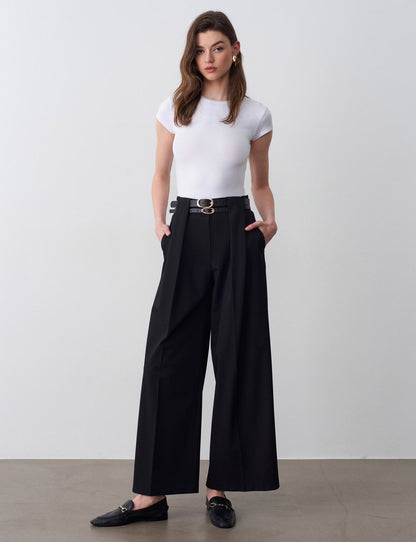 Double Belt Wide-Leg Pants