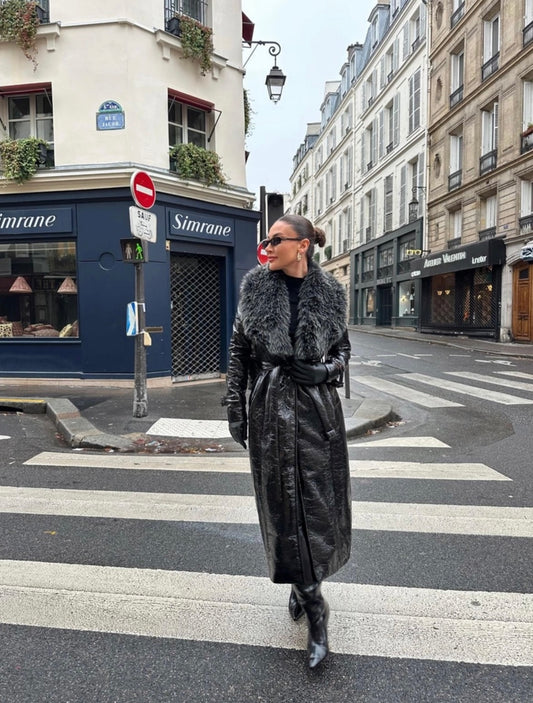 Crinkled Faux-Leather Coat