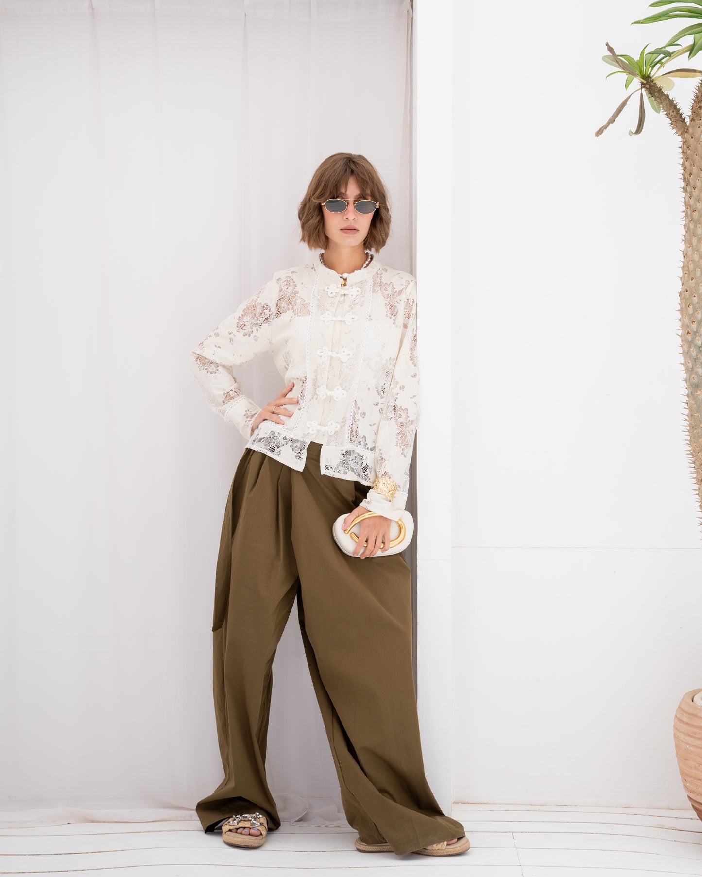 Mandarin Collar Lace Blouse