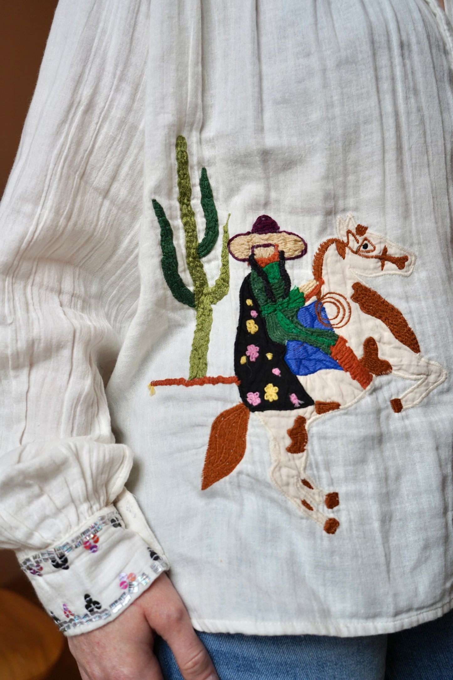 Embroidered White Button-Up Blouse