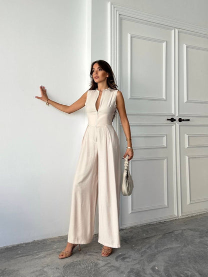 Sleeveless Wide-Leg Zip Jumpsuit