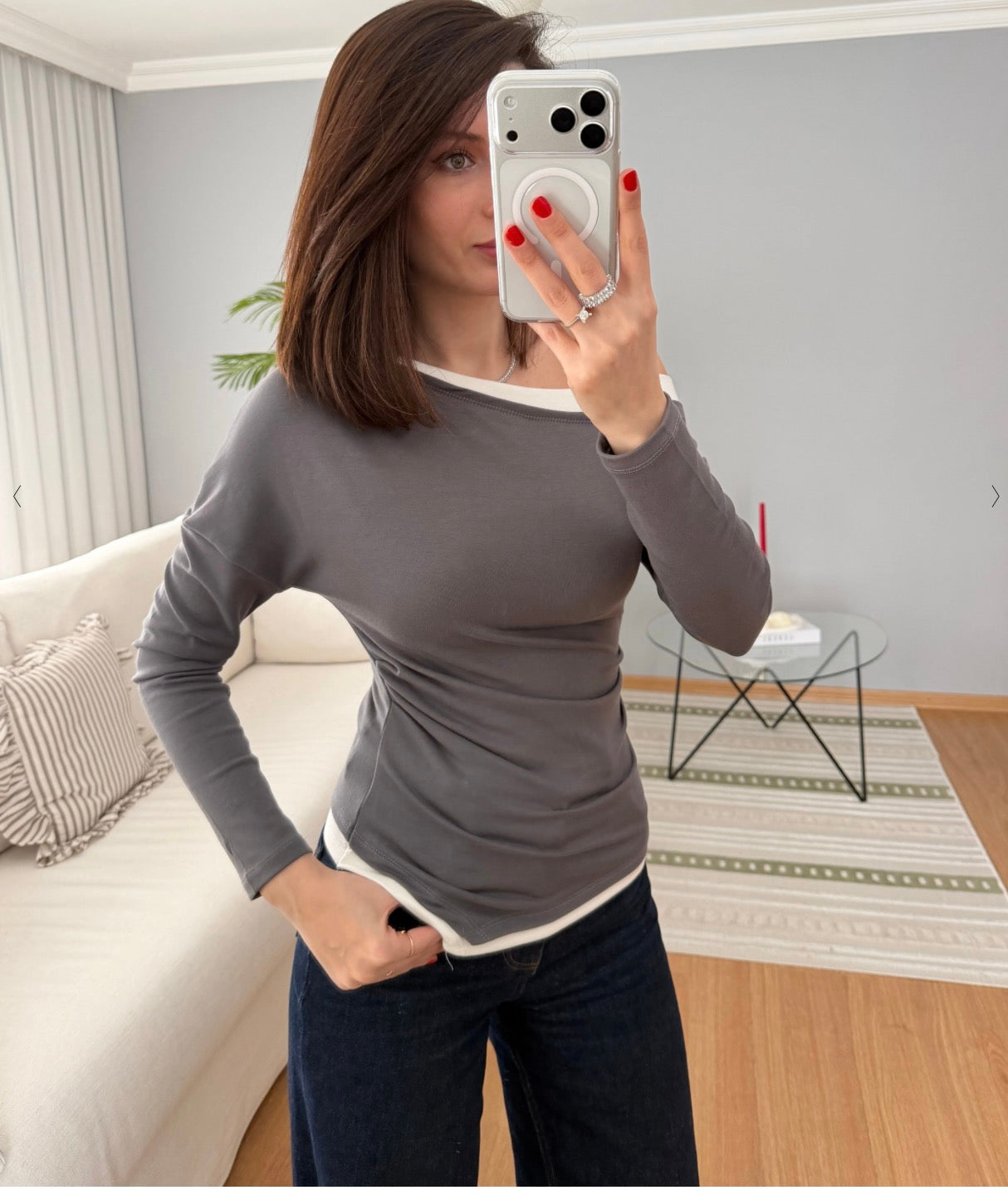 Layered Crewneck Long Sleeve Top