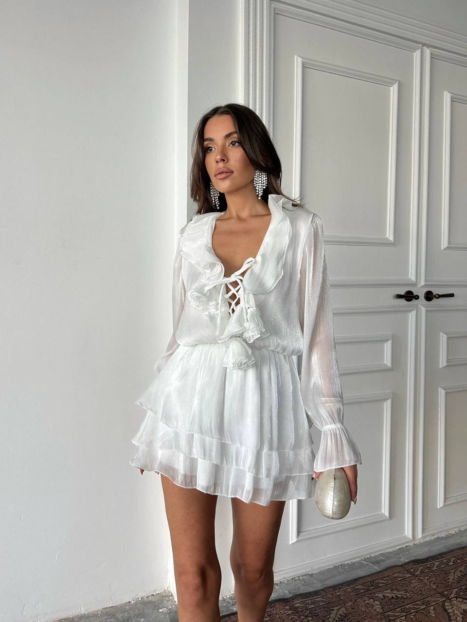 Ruffled Lace-Up Mini Dress