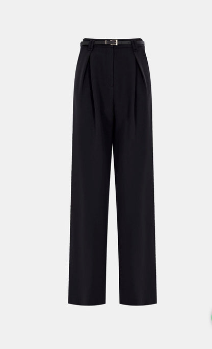 Belted Wide-Leg Pleated Pants