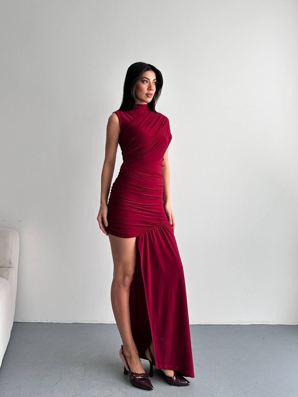 Asymmetric Ruched Dress