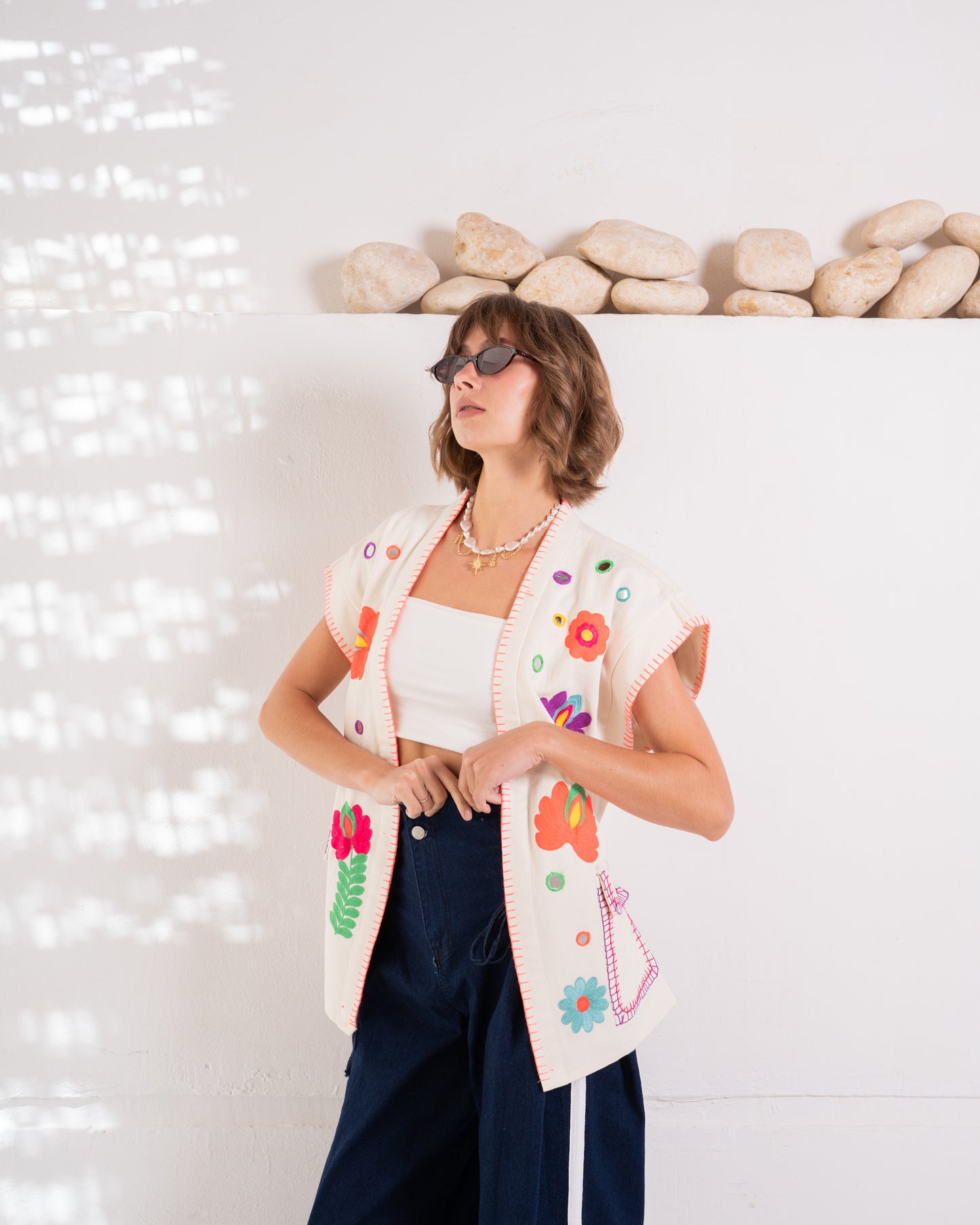 Embroidered Denim Vest