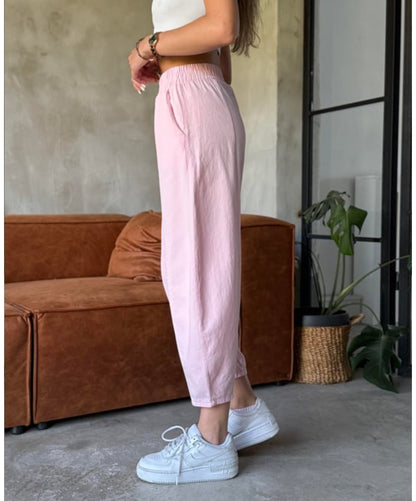 Linen Barrel-Leg Pants