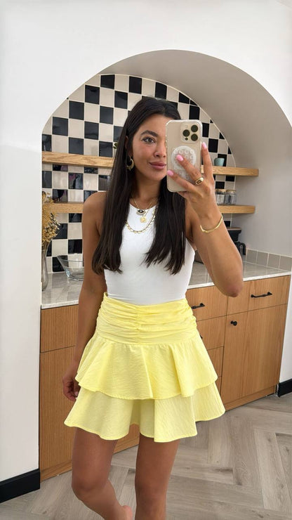 Ruched Ruffle Mini Skirt