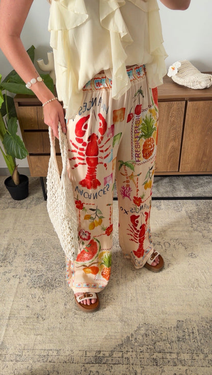 Lobster Printed Satin Pants