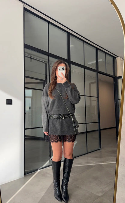 Lace-Hem Sweater Dress