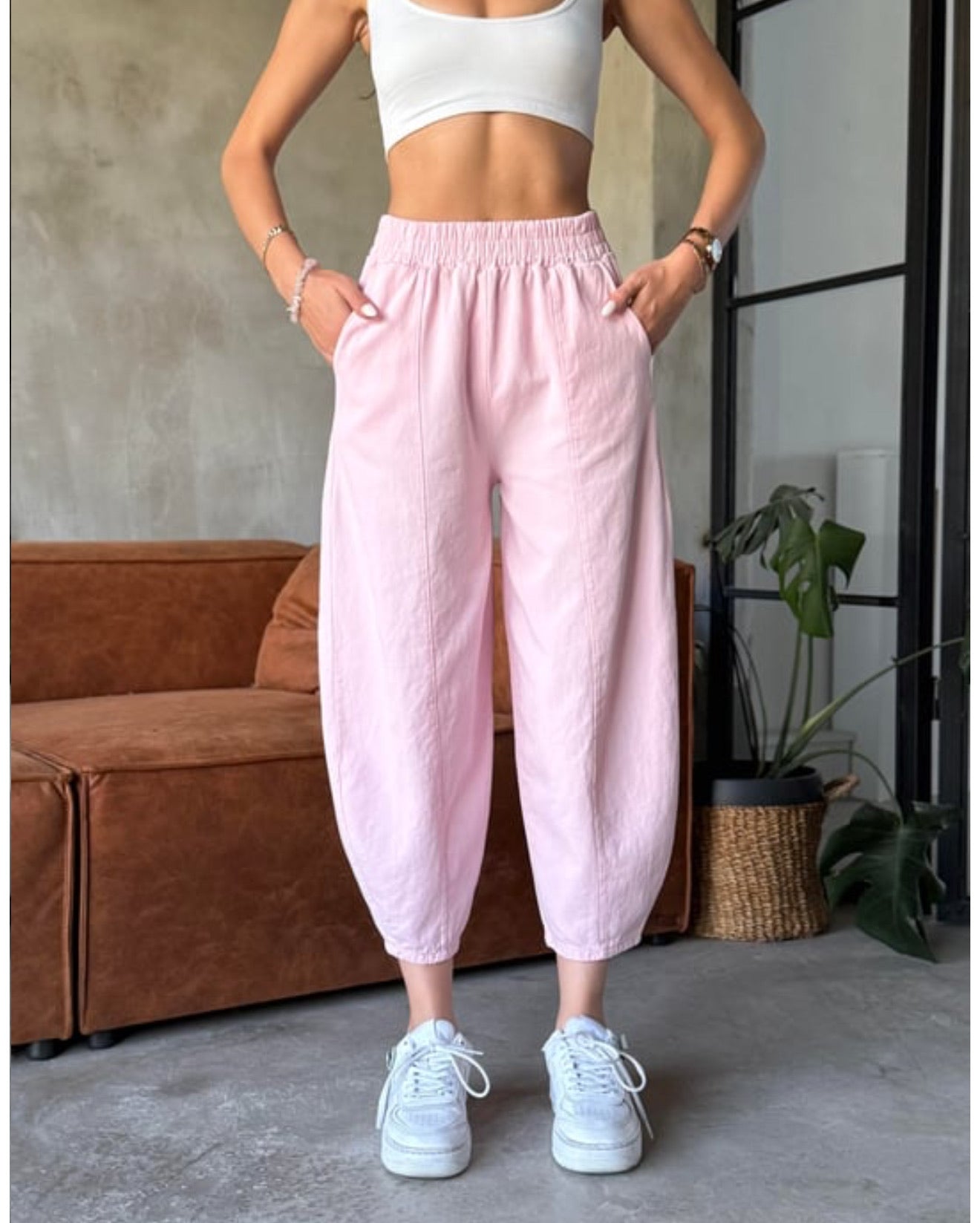 Linen Barrel-Leg Pants