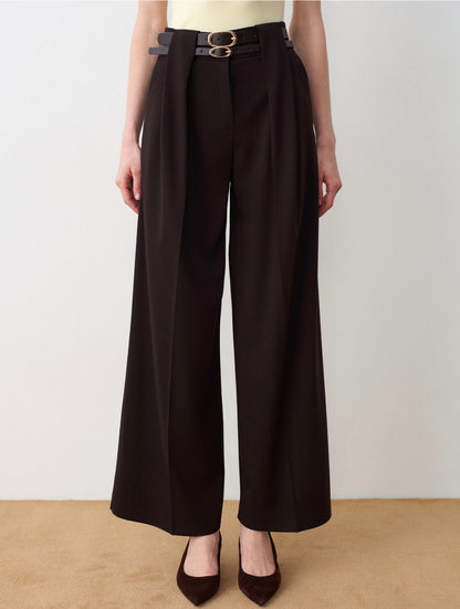 Double Belt Wide-Leg Pants