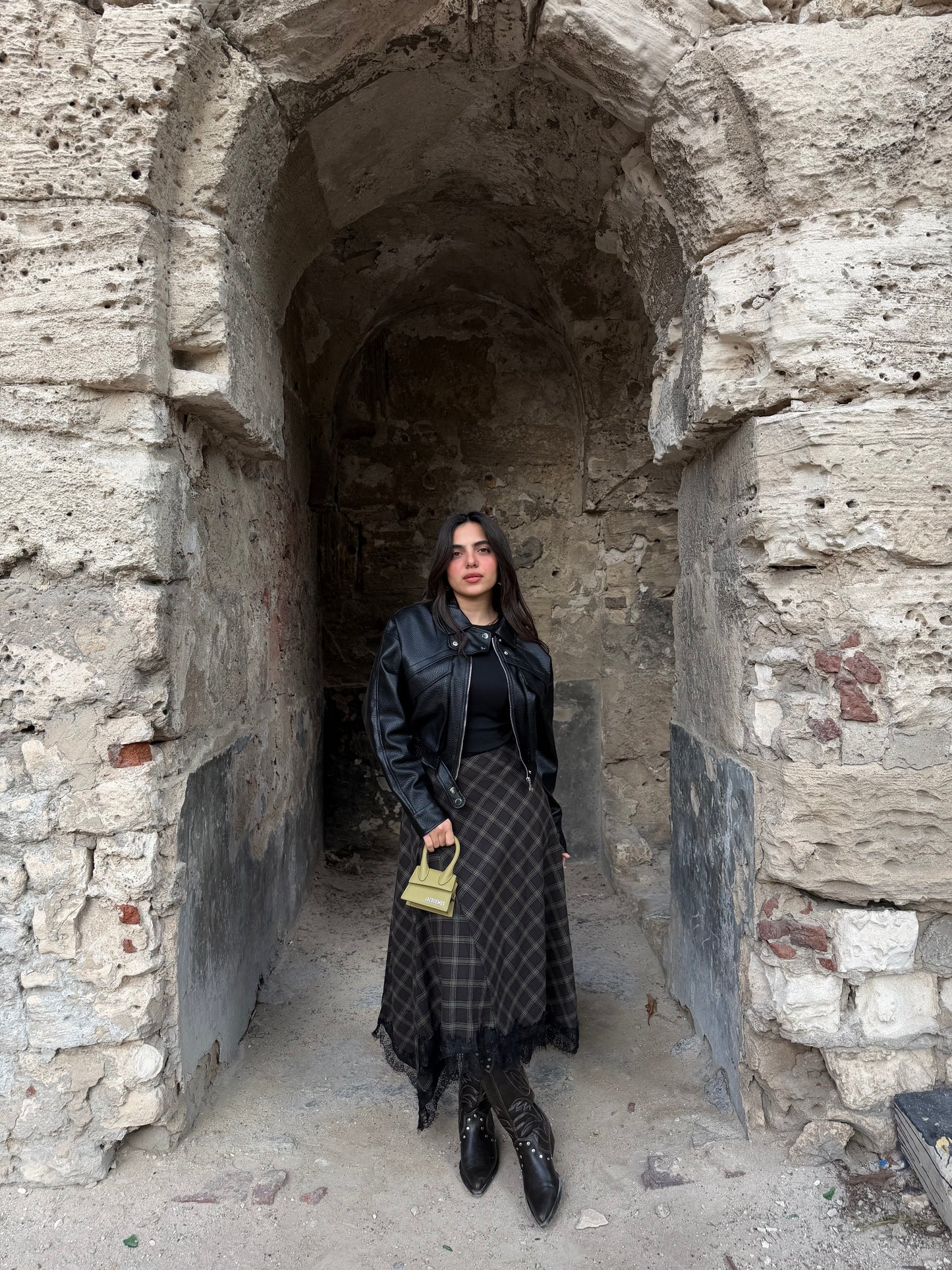 Plaid Lace-Hem Skirt