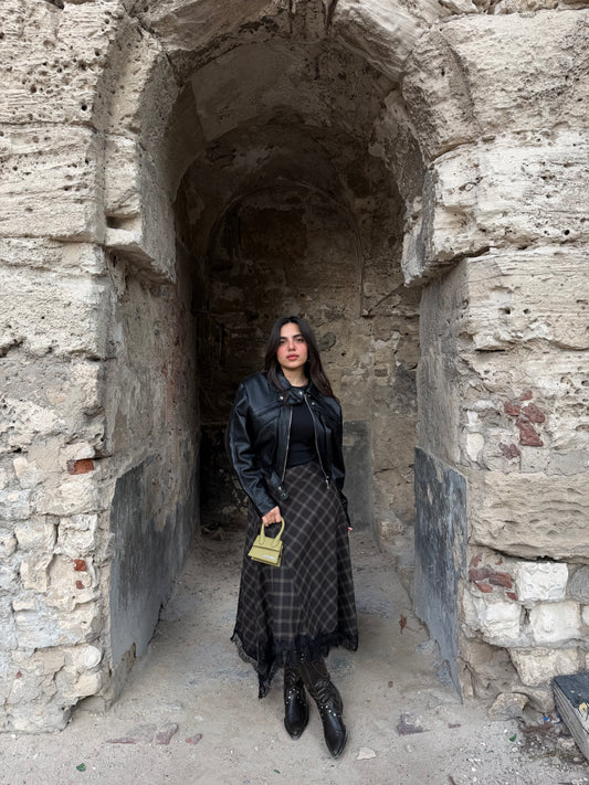 Plaid Lace-Hem Skirt