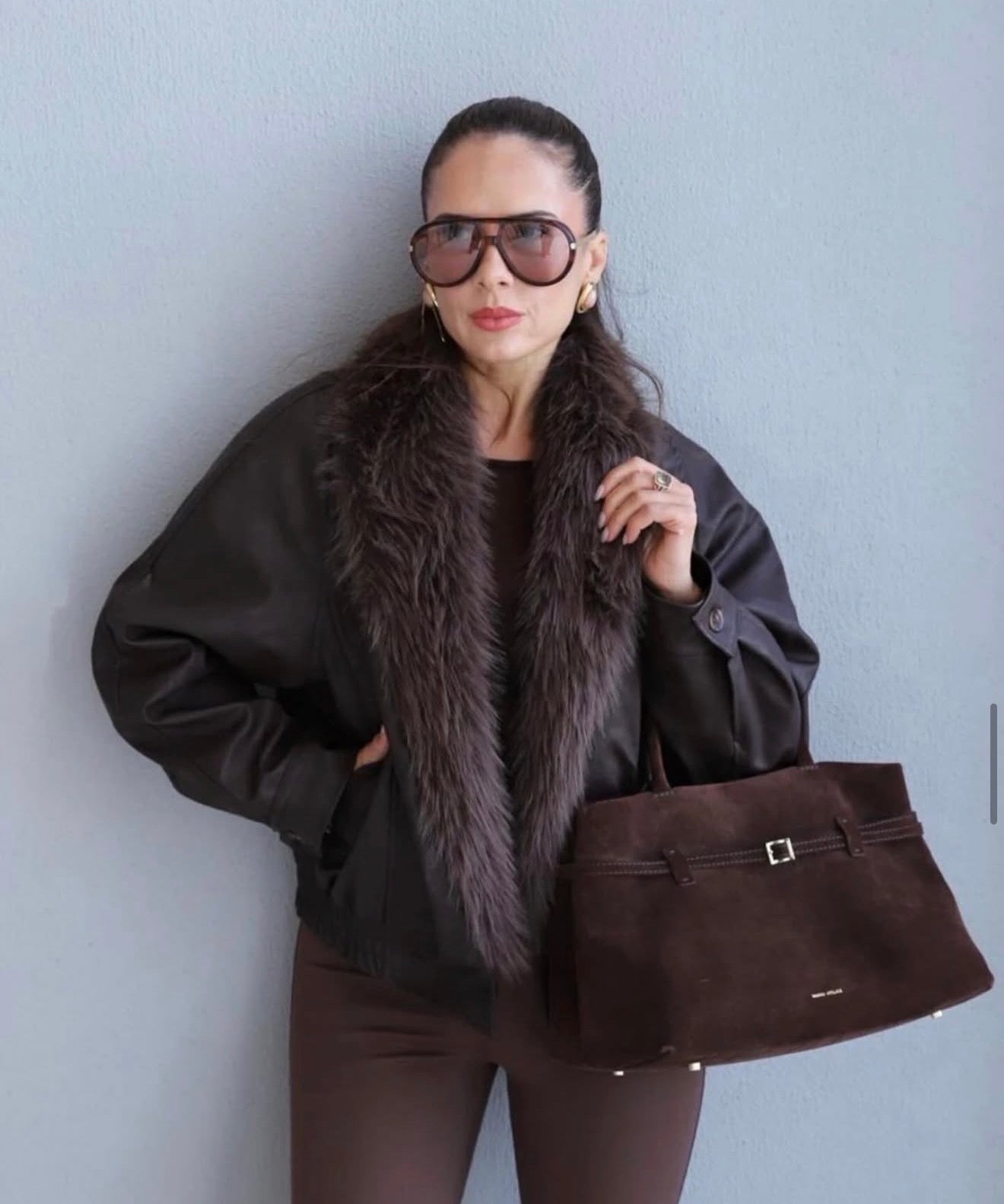 Fur-Trim Leather Bomber