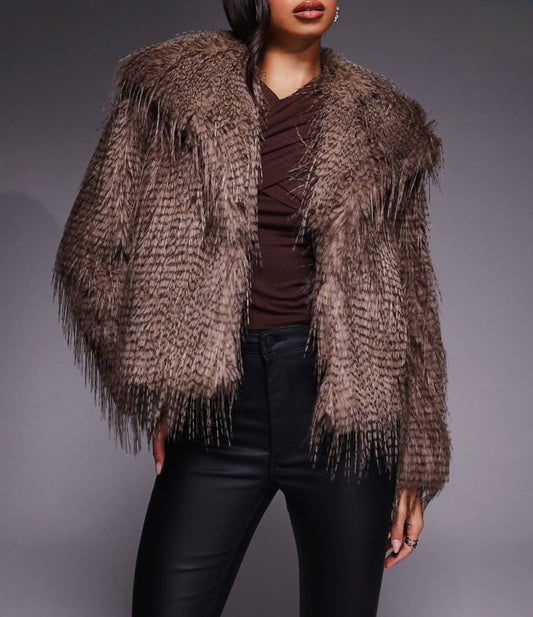 Feathered Faux Fur Coat