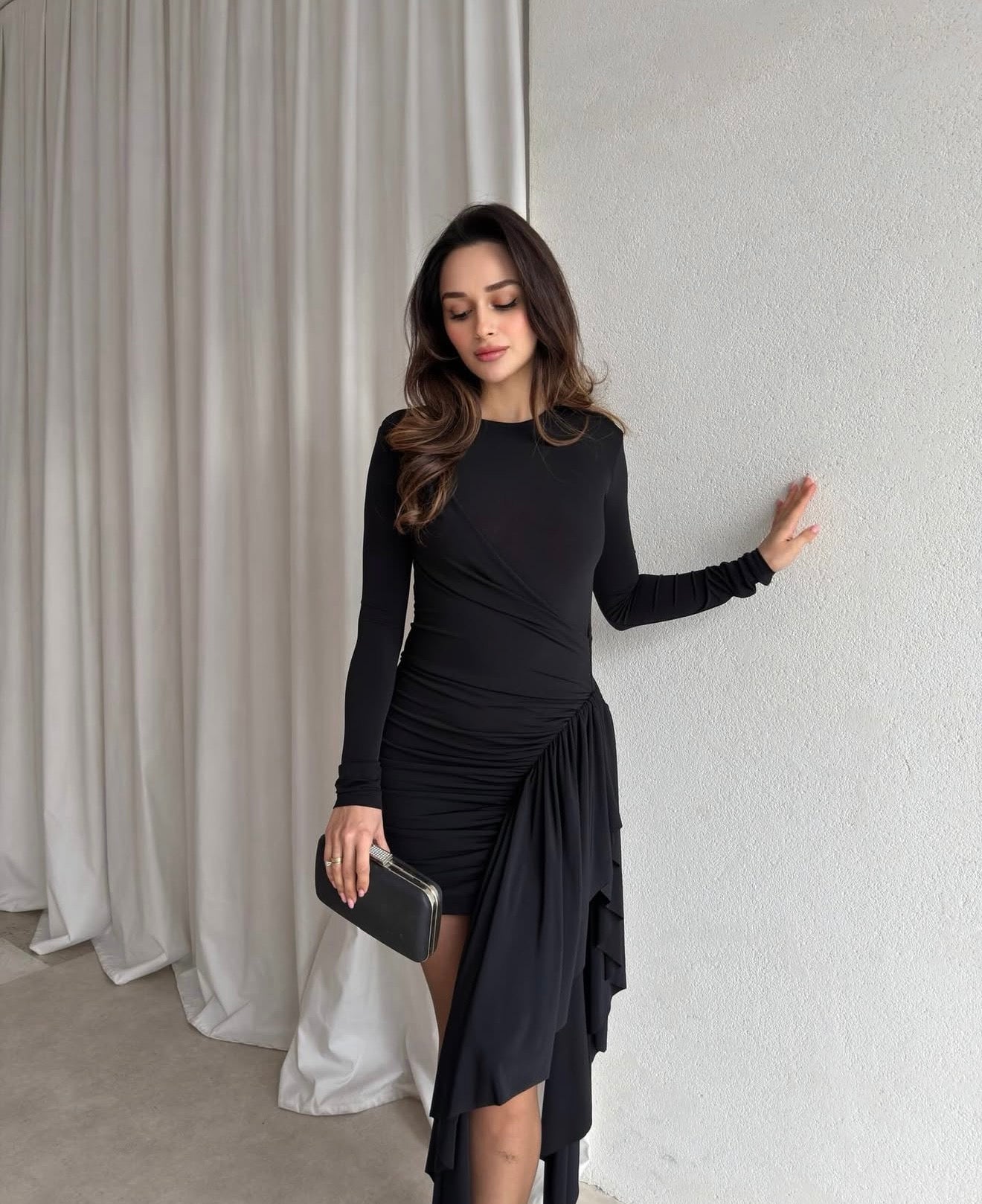 Ruched Asymmetric Dress – Eve boutique
