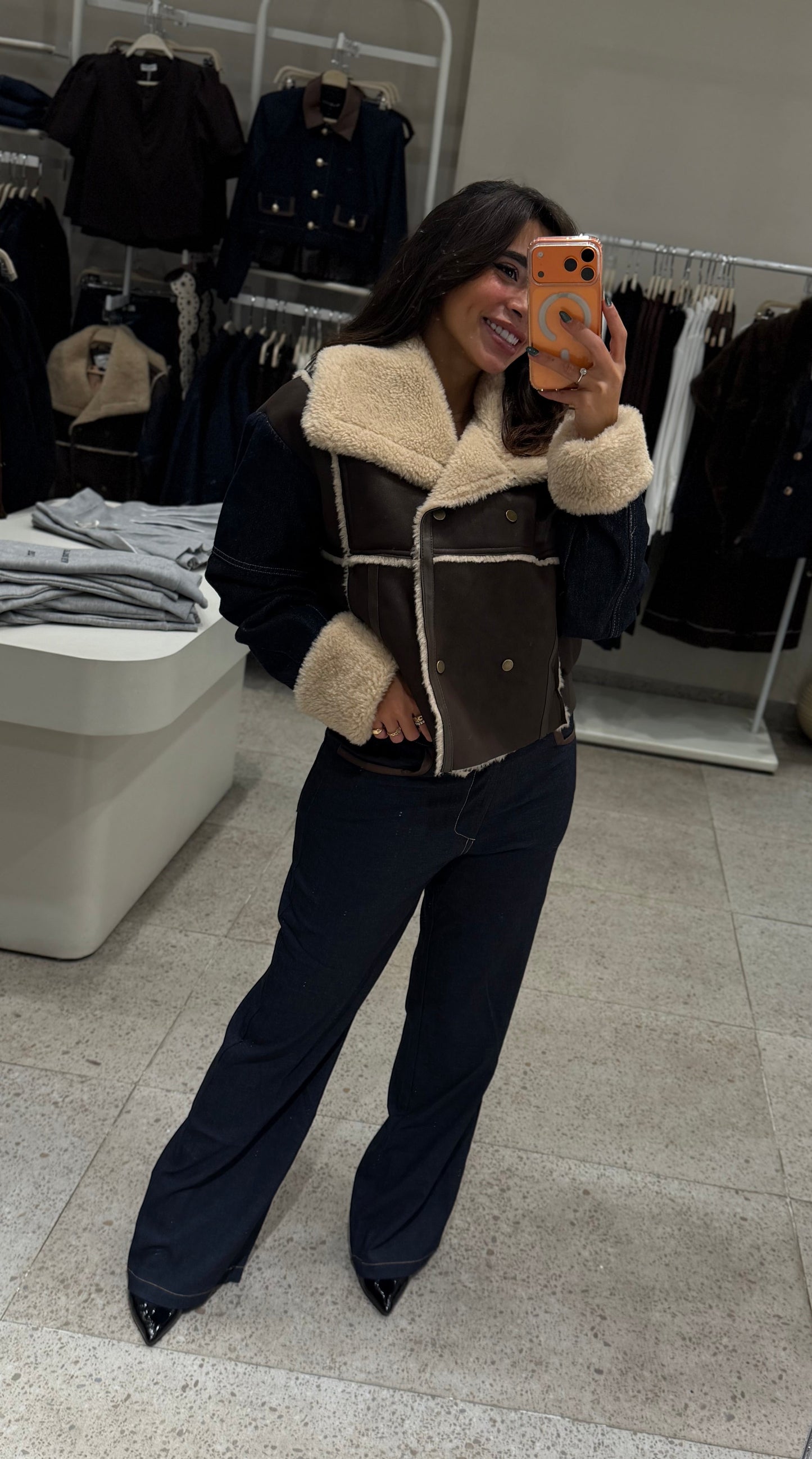 Contrast Shearling Jacket