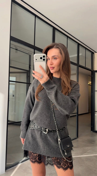 Lace-Hem Sweater Dress