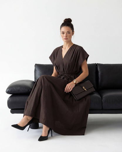 V-Neck Waisted Maxi