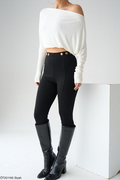 Button-Detail Tights