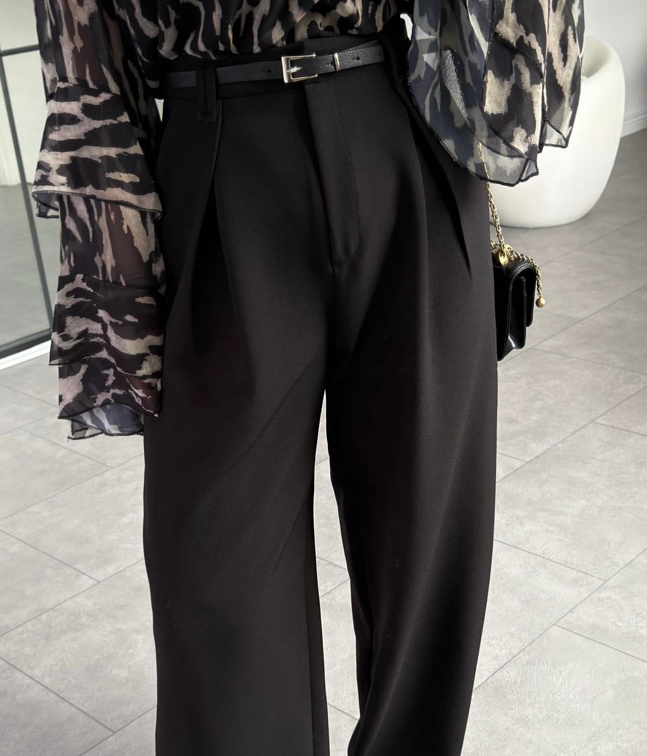 Belted Wide-Leg Pleated Pants