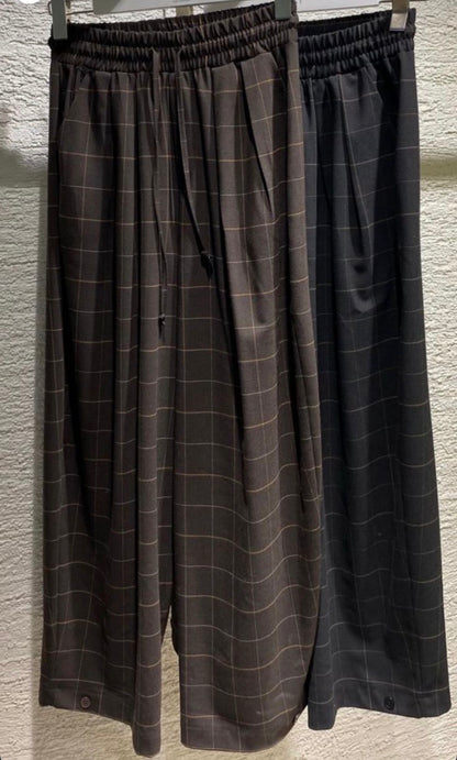 Elastic Waist Checkered Pants