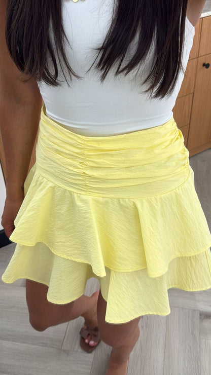 Ruched Ruffle Mini Skirt