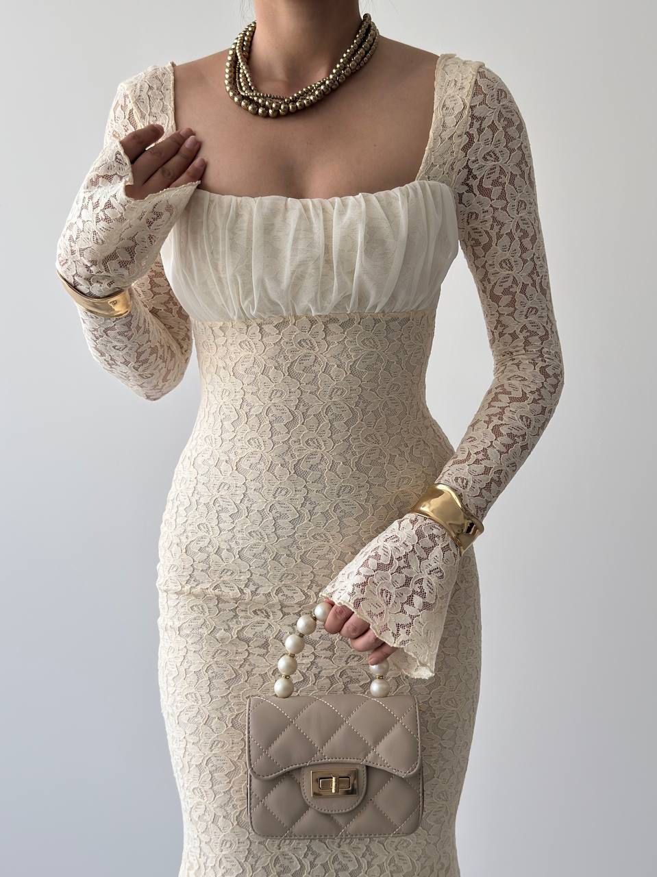 Ruched Bust Lace Dress