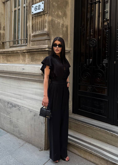 Black Mandarin Collar Jumpsuit