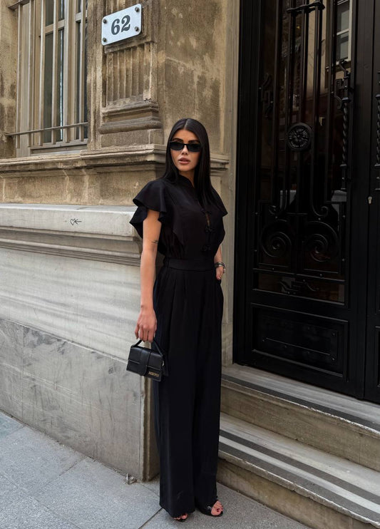 Black Mandarin Collar Jumpsuit
