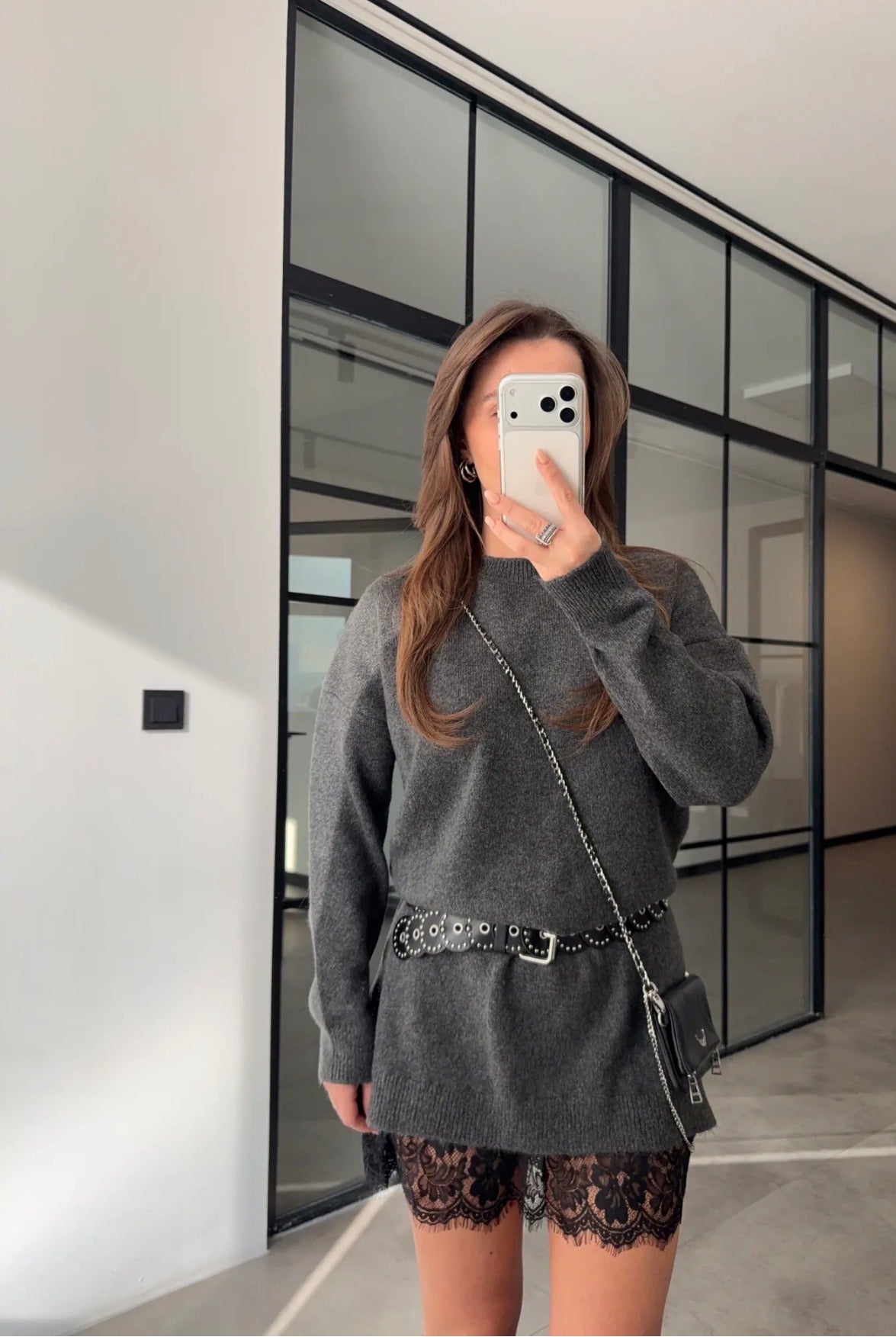 Lace-Hem Sweater Dress