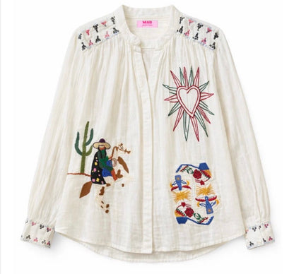 Embroidered White Button-Up Blouse