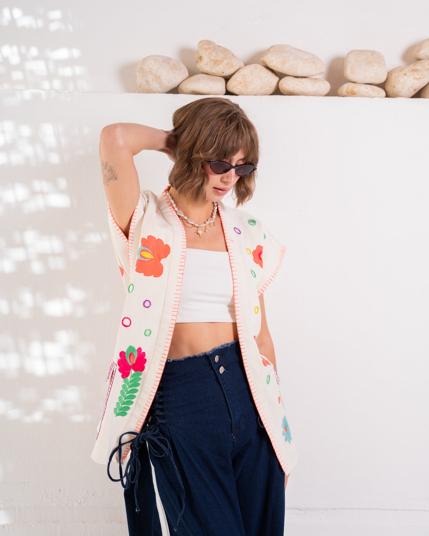 Embroidered Denim Vest