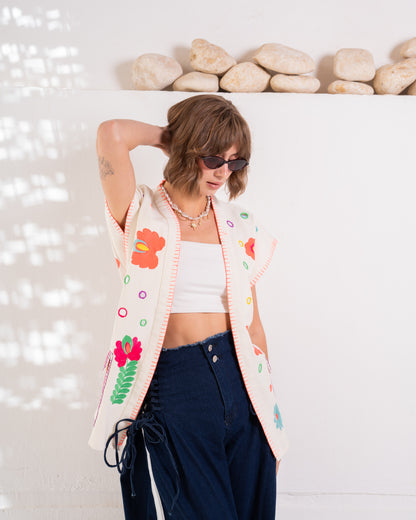 Embroidered Denim Vest