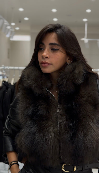 Cropped Fur-Trim Leather Jacket
