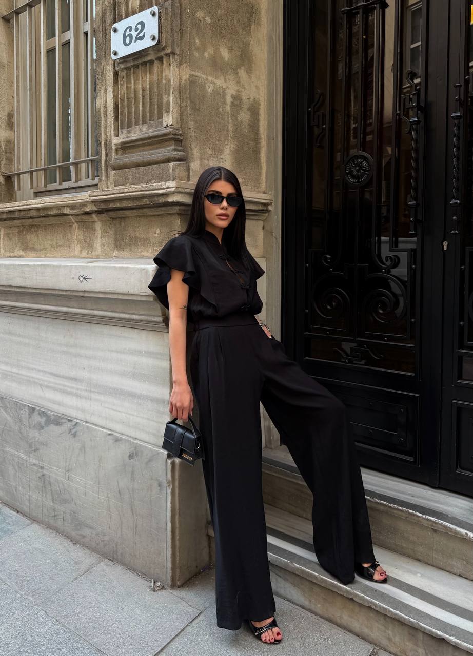 Black Mandarin Collar Jumpsuit