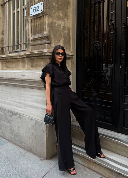 Black Mandarin Collar Jumpsuit