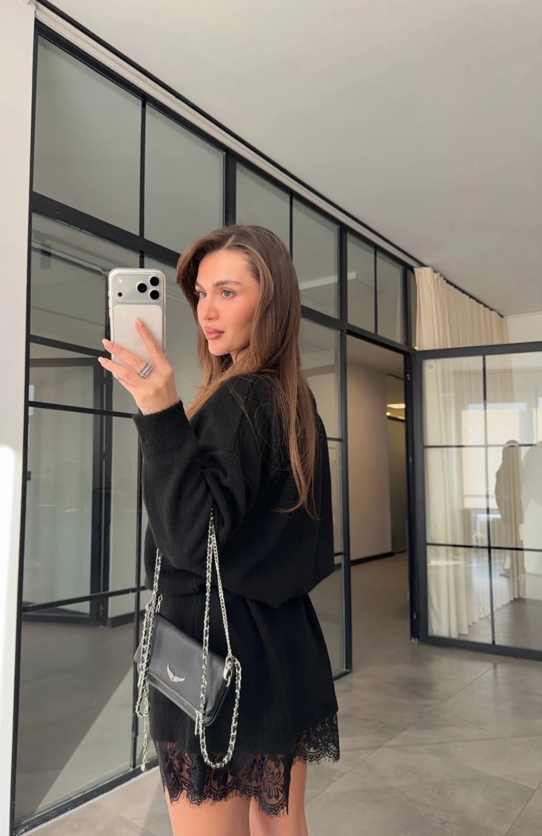 Lace-Hem Sweater Dress