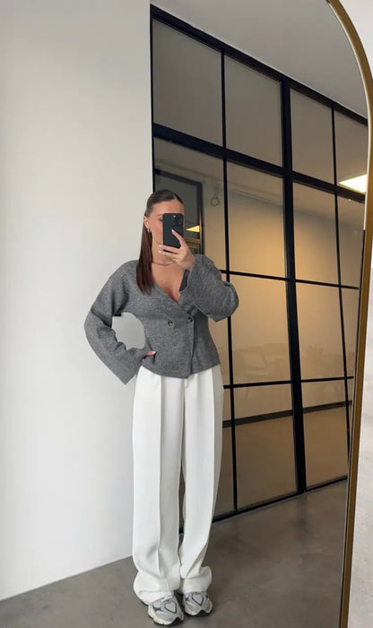 Ivory Tailored Wide-Leg Pants