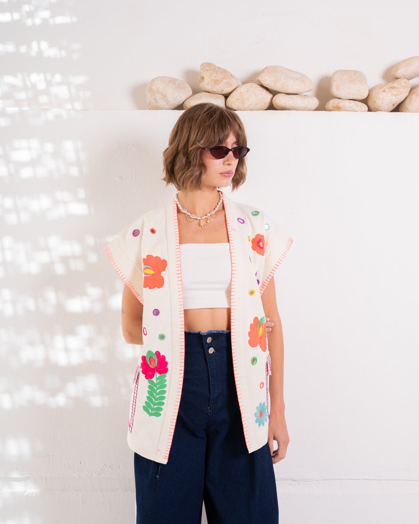 Embroidered Denim Vest