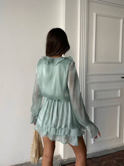 Ruffled Lace-Up Mini Dress